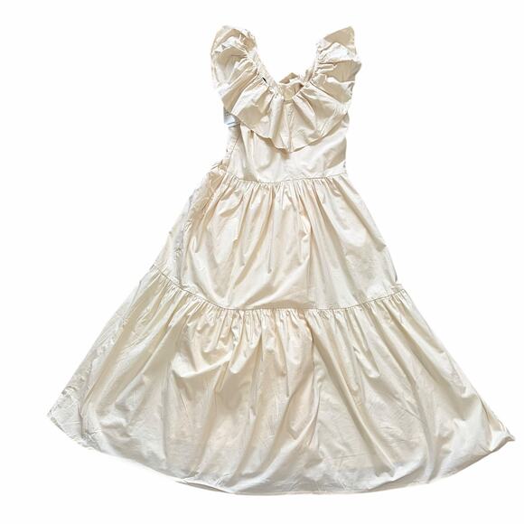 English Factory Midi Dress XS Beige Ruffle Neck Sleeveless Cottagecore Girly NWT - Picture 3 of 7